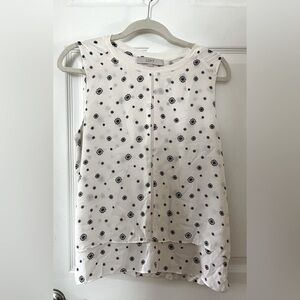LOFT White Sleeveless Shell Top with Black Pattern